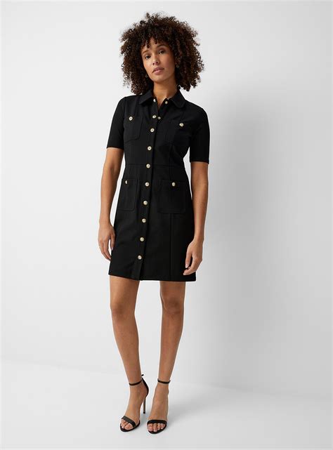 michael kors black cotton dress|michael kors golden button dress.